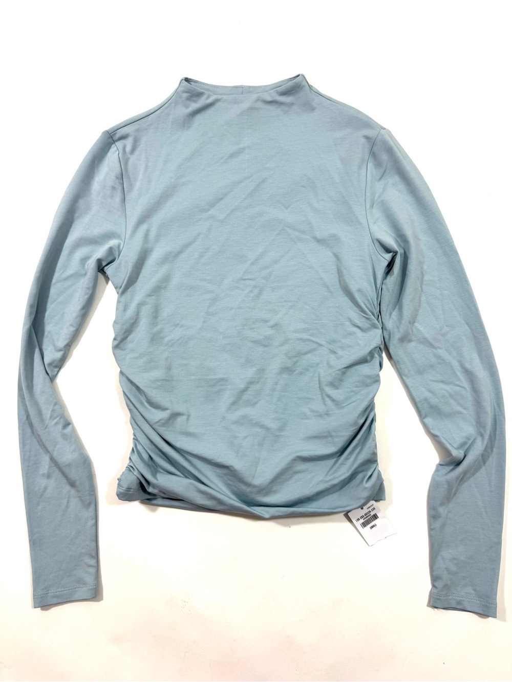 New Abercrombie Modal Collection Mock Neck Shirt Ruched Sides Blue